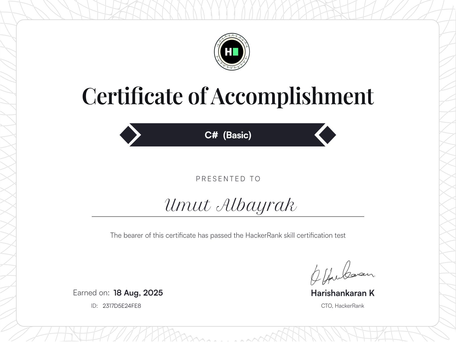 HackerRank Certificate